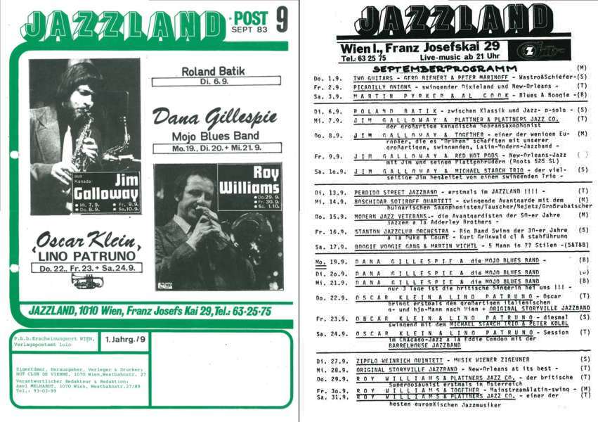 Jazzland Programm-Cover 09/1983
