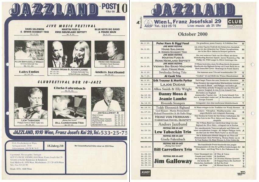 Jazzland Programm-Cover 10/2000