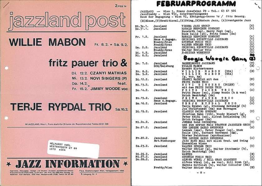 Jazzland Programm-Cover 02/1974