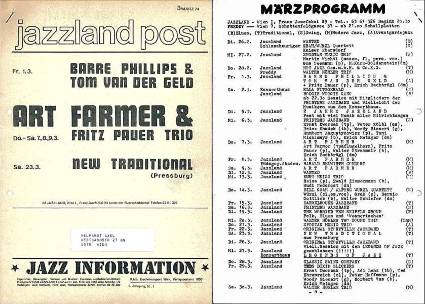 Jazzland Programm-Cover 03/1974