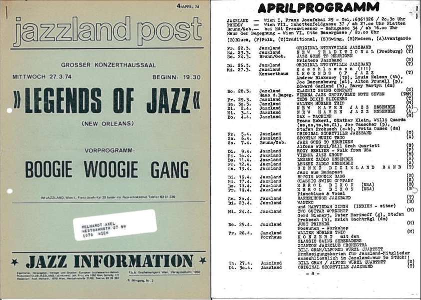 Jazzland Programm-Cover 04/1974