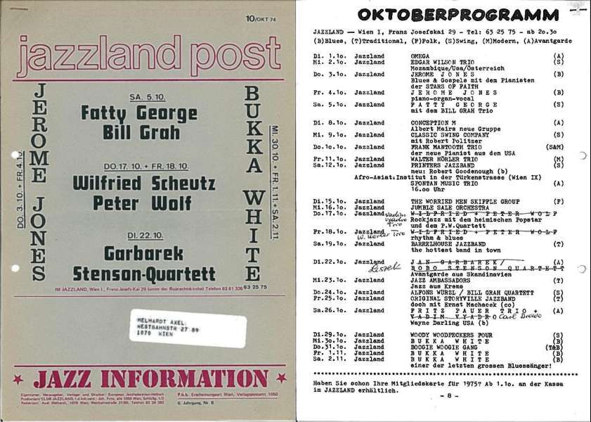 Jazzland Programm-Cover 10/1974