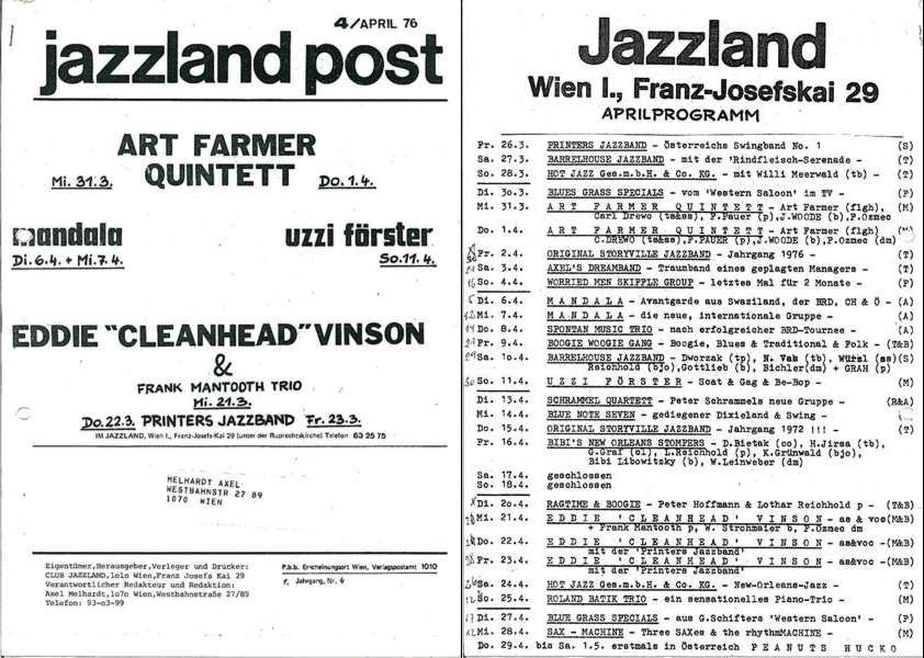 Jazzland Programm-Cover 04/1976