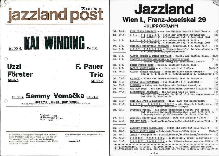 Jazzland Programm-Cover 07/1976