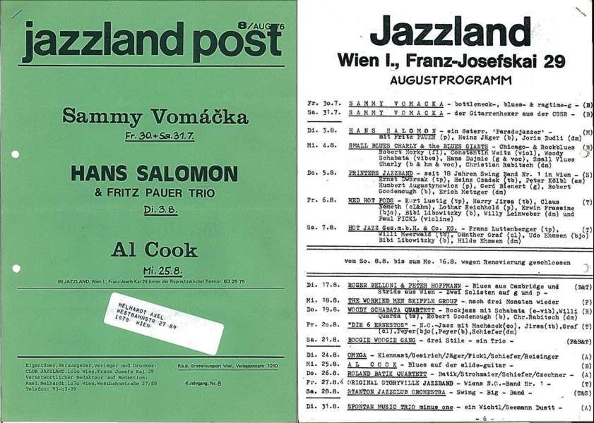 Jazzland Programm-Cover 08/1976