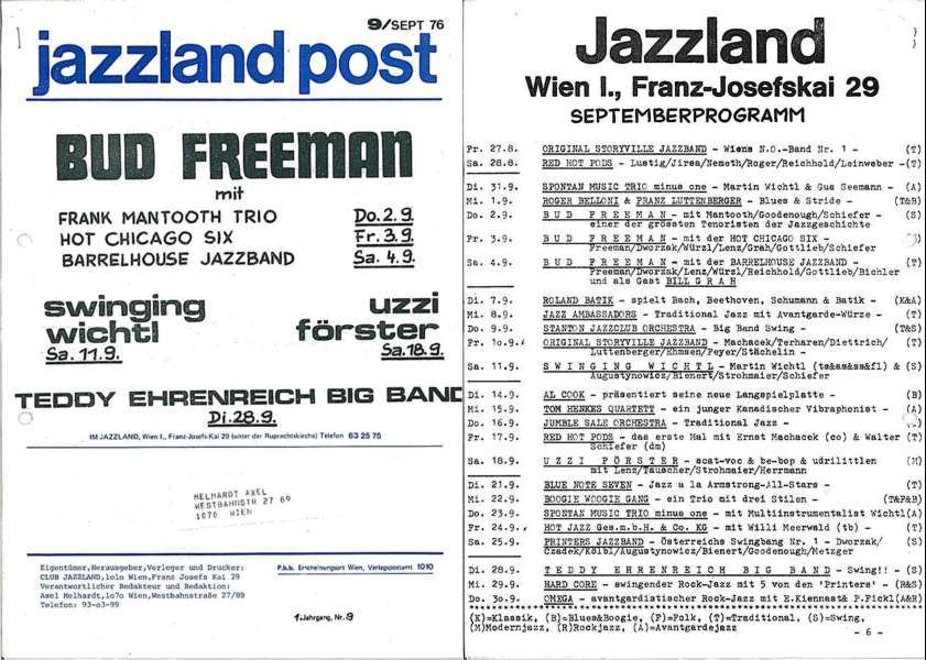 Jazzland Programm-Cover 09/1976