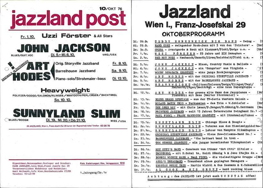 Jazzland Programm-Cover 10/1976