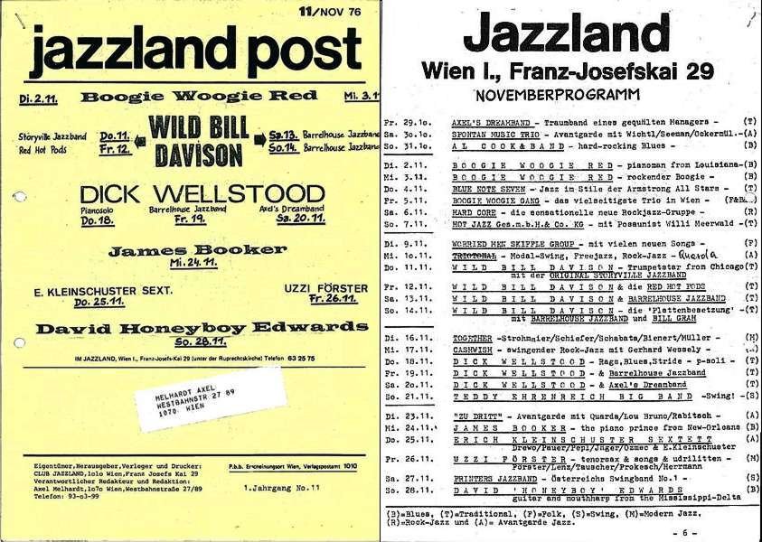 Jazzland Programm-Cover 11/1976