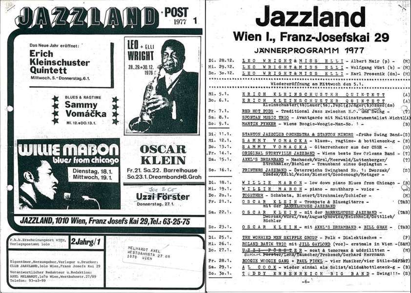 Jazzland Programm-Cover 01/1977