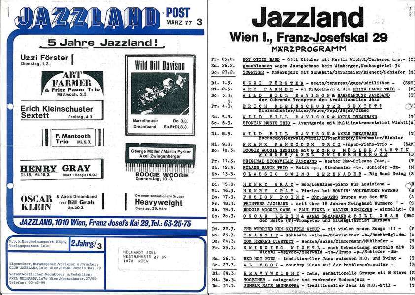 Jazzland Programm-Cover 03/1977