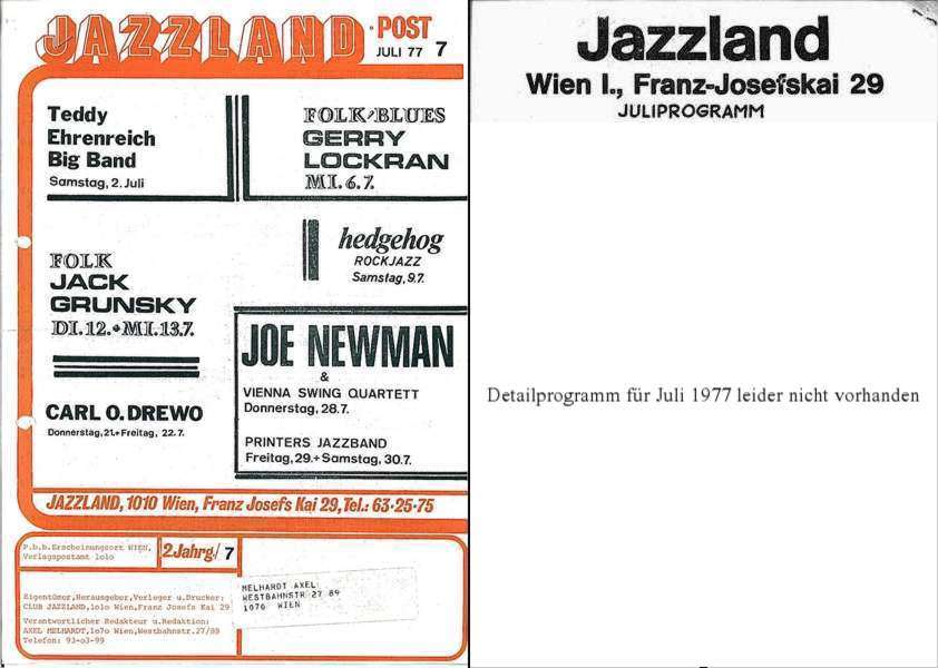 Jazzland Programm-Cover 07/1977