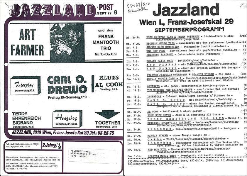 Jazzland Programm-Cover 09/1977