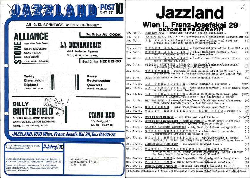 Jazzland Programm-Cover 10/1977