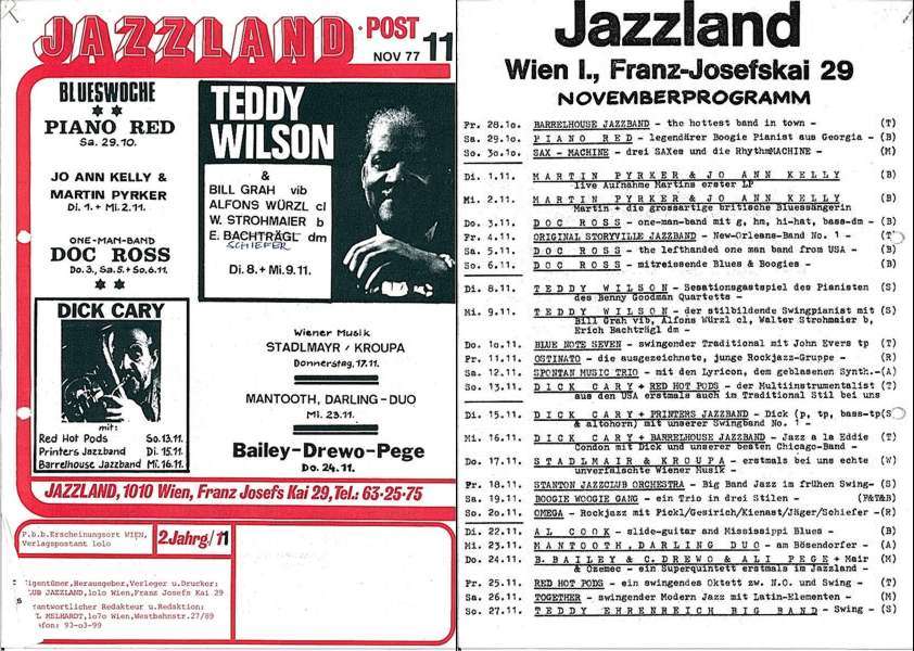 Jazzland Programm-Cover 11/1977