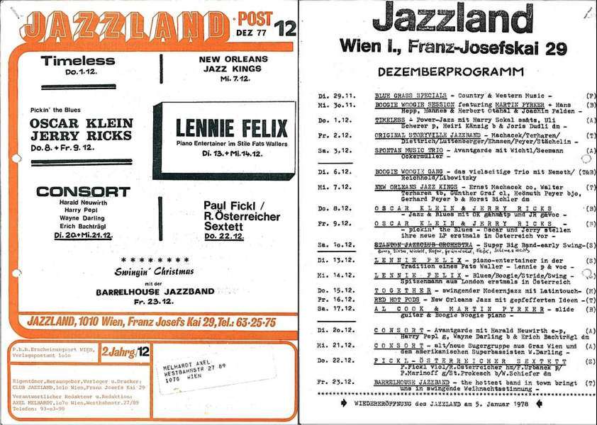 Jazzland Programm-Cover 12/1977