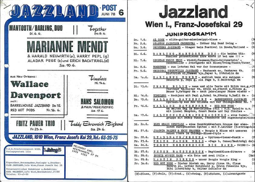 Jazzland Programm-Cover 06/1978