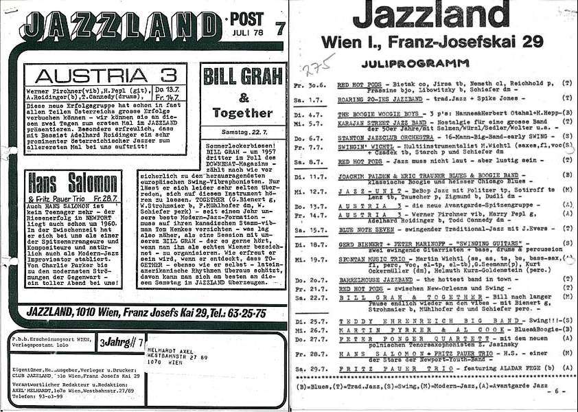 Jazzland Programm-Cover 07/1978