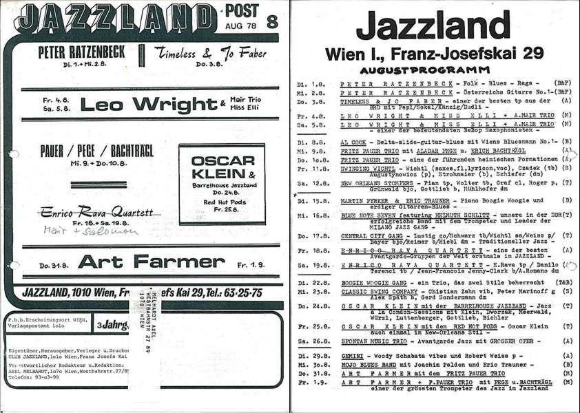 Jazzland Programm-Cover 08/1978