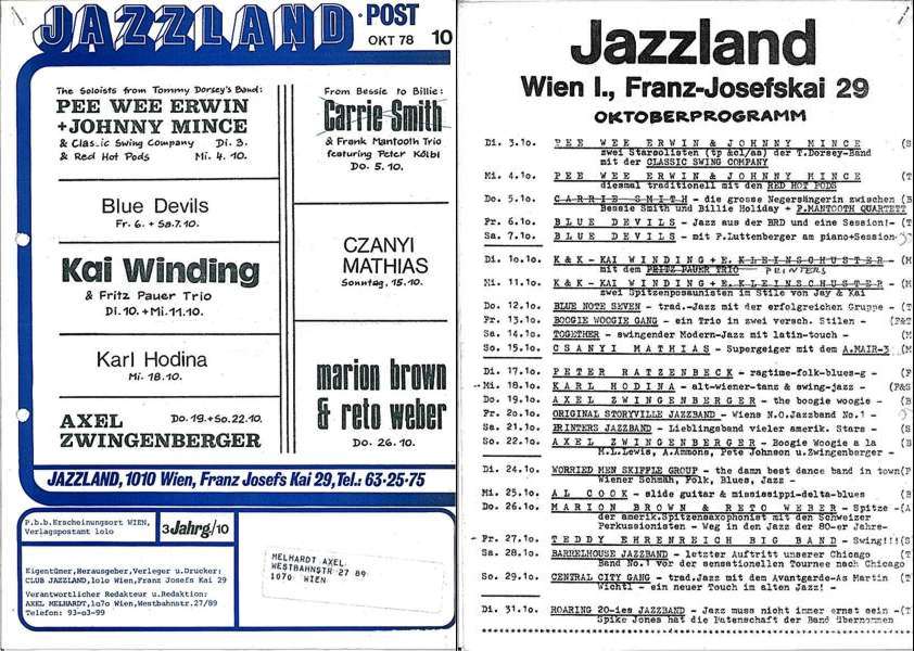 Jazzland Programm-Cover 10/1978