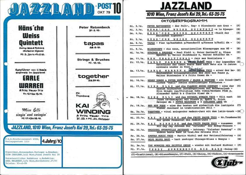 Jazzland Programm-Cover 10/1979