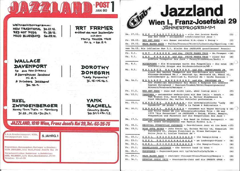 Jazzland Programm-Cover 01/1980