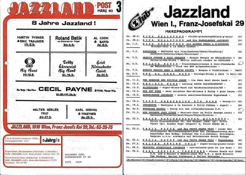 Jazzland Programm-Cover 03/1980