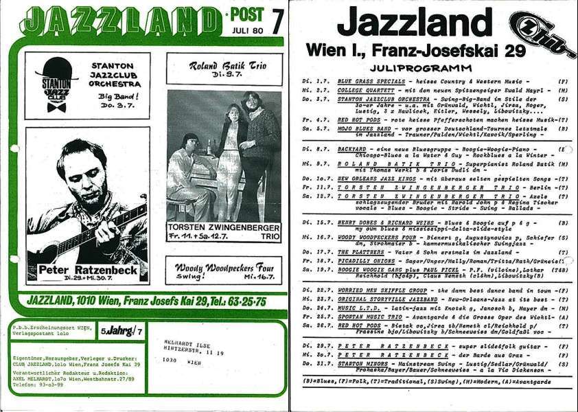 Jazzland Programm-Cover 07/1980