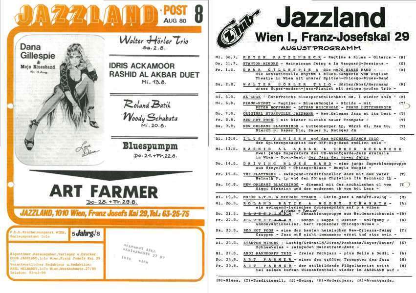 Jazzland Programm-Cover 08/1980