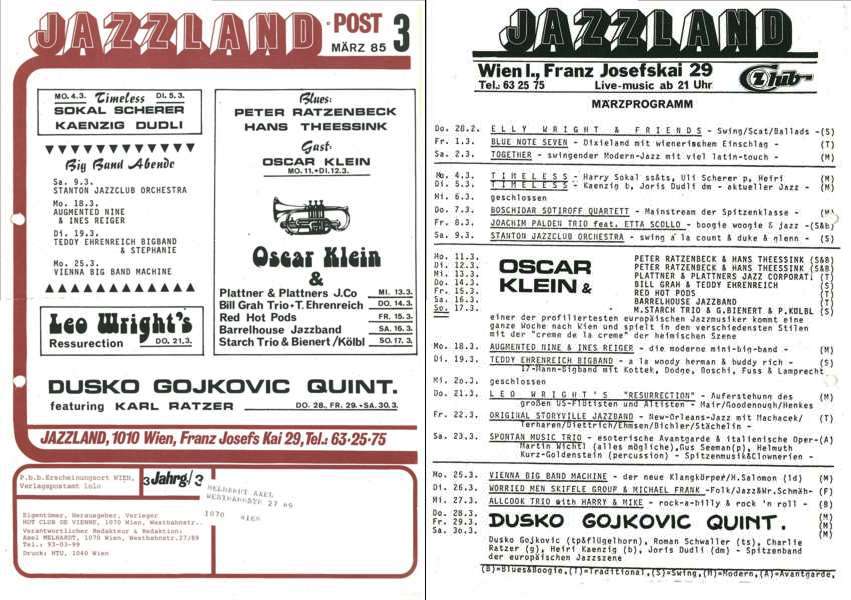 Jazzland Programm-Cover 03/1985