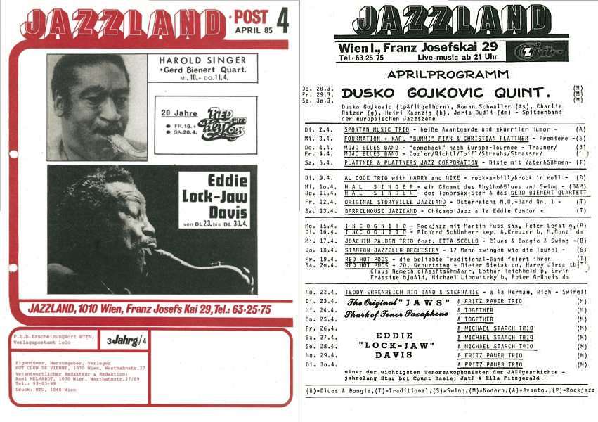 Jazzland Programm-Cover 04/1985