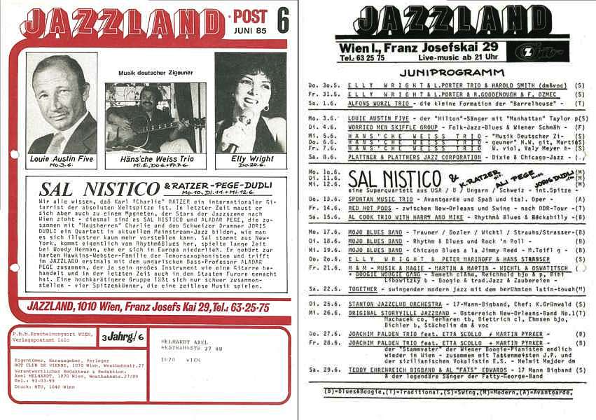 Jazzland Programm-Cover 06/1985