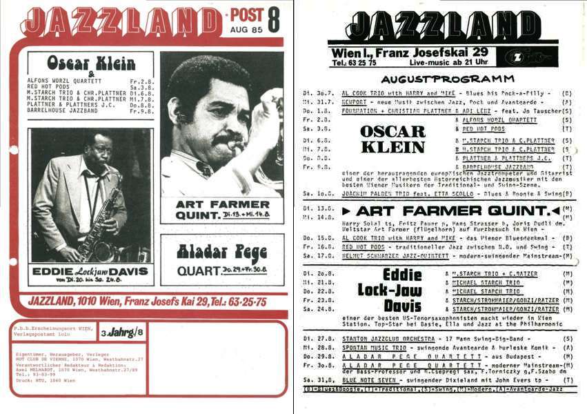 Jazzland Programm-Cover 08/1985