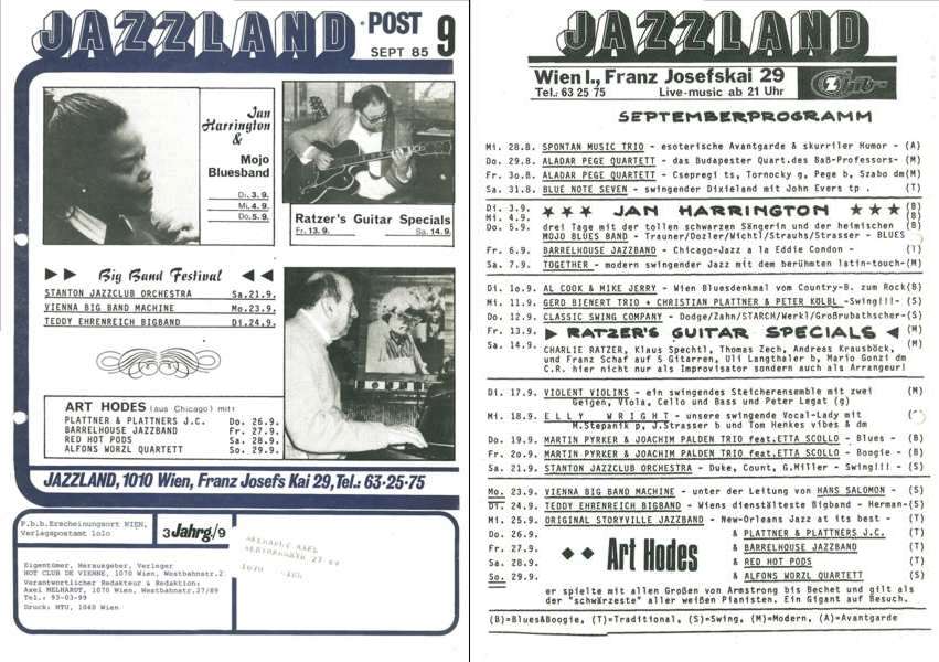 Jazzland Programm-Cover 09/1985