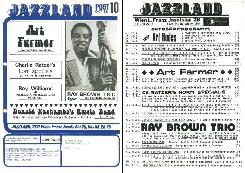 Jazzland Programm-Cover 10/1985