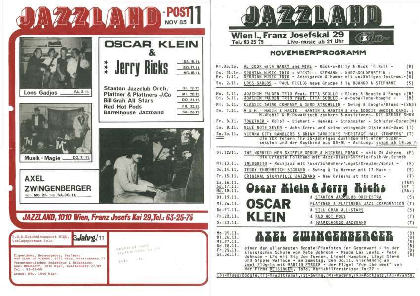 Jazzland Programm-Cover 11/1985