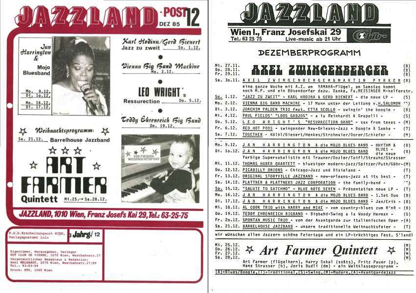 Jazzland Programm-Cover 12/1985