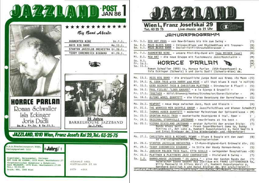 Jazzland Programm-Cover 01/1986