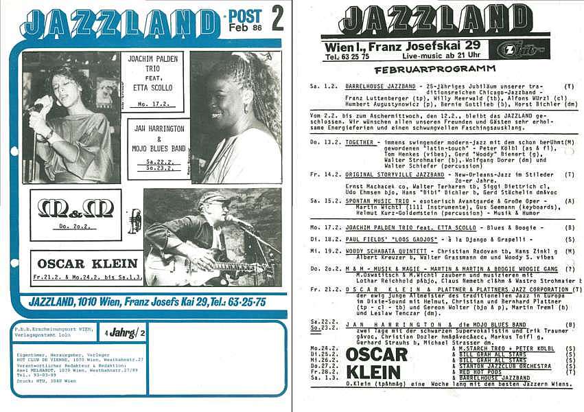 Jazzland Programm-Cover 02/1986