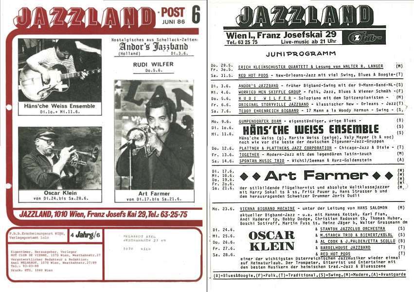 Jazzland Programm-Cover 06/1986