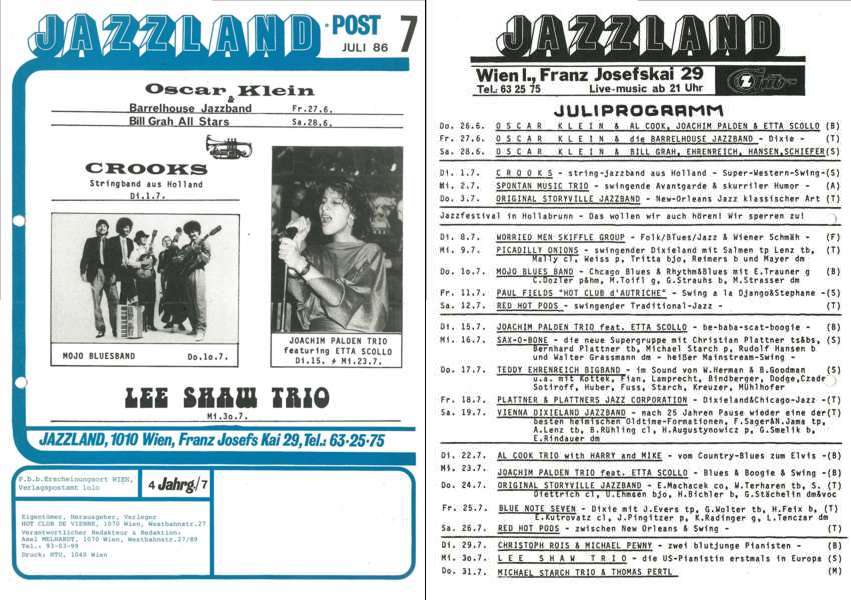 Jazzland Programm-Cover 07/1986