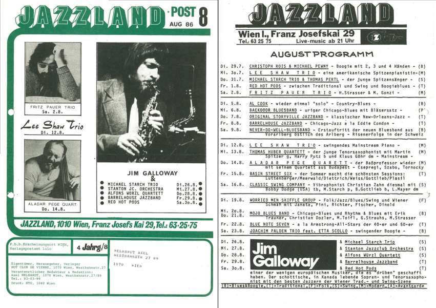 Jazzland Programm-Cover 08/1986