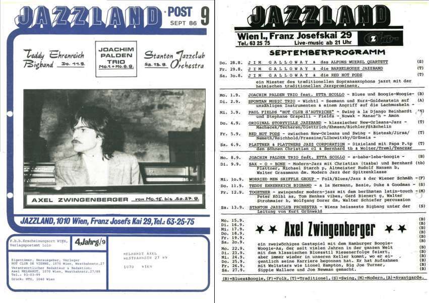 Jazzland Programm-Cover 09/1986