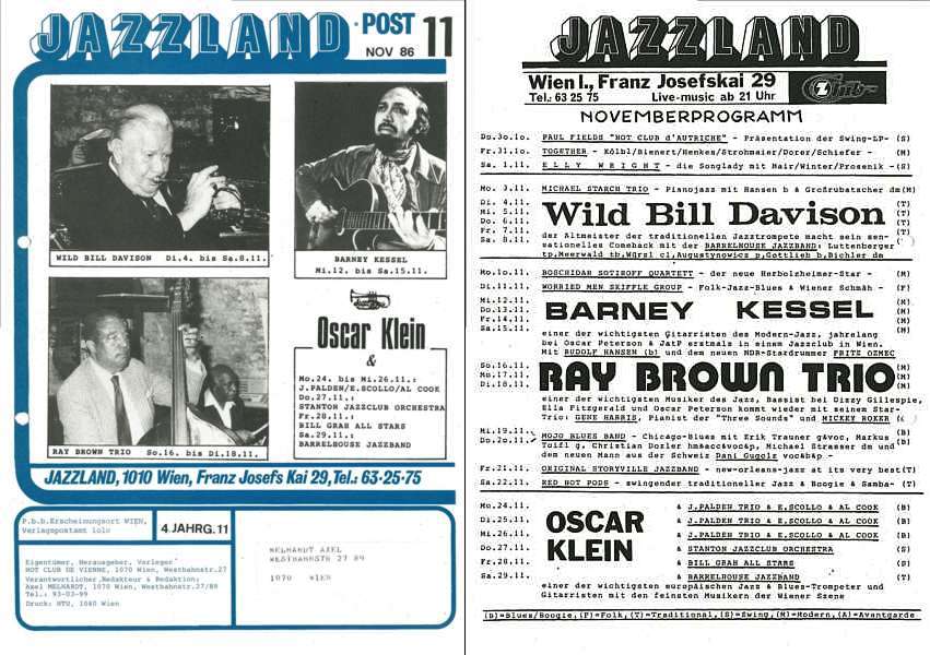 Jazzland Programm-Cover 11/1986