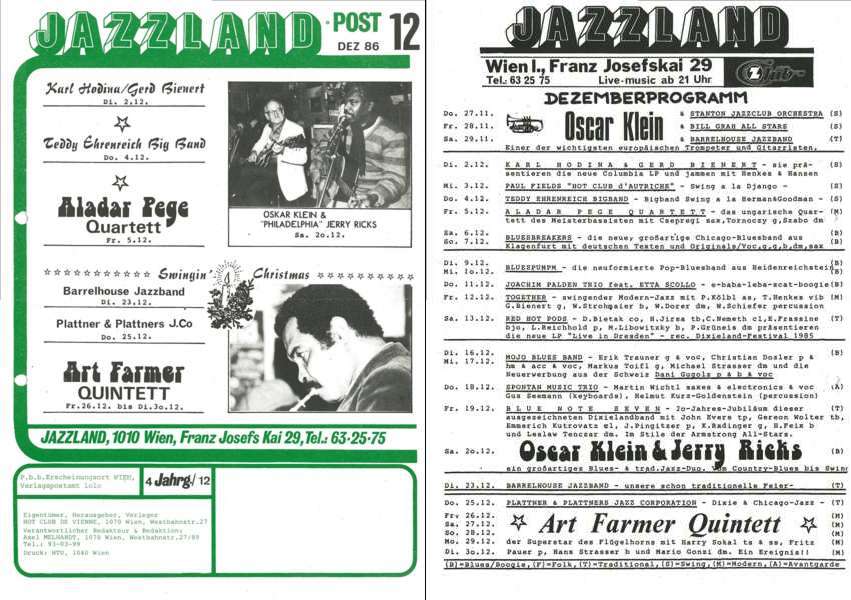 Jazzland Programm-Cover 12/1986