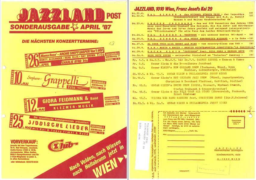 Jazzland Programm Sonderausgabe 04/1987