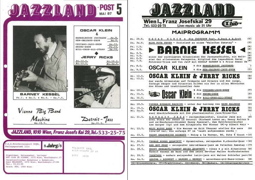 Jazzland Programm-Cover 05/1987