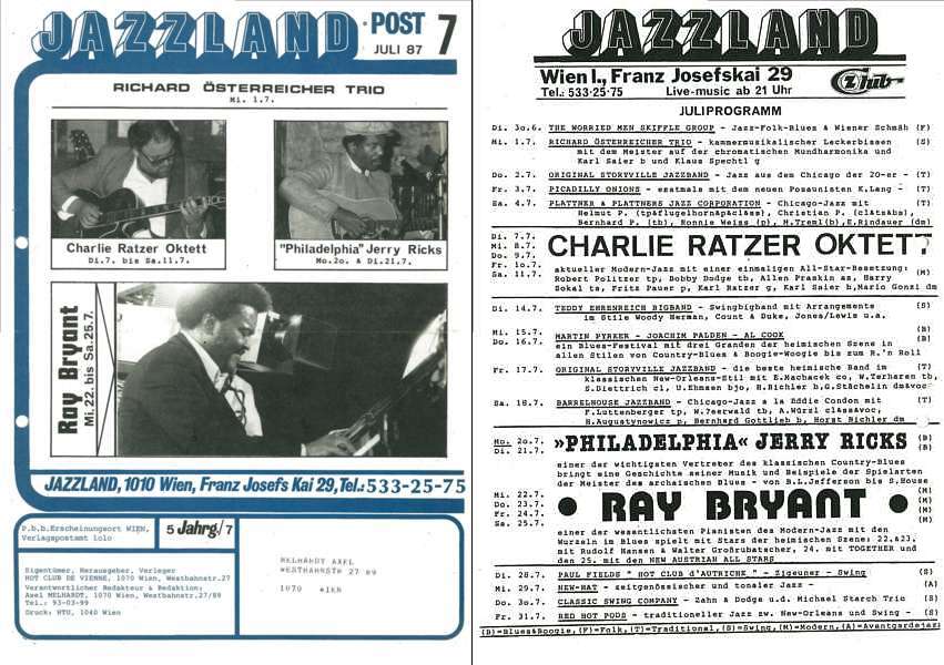 Jazzland Programm-Cover 07/1987