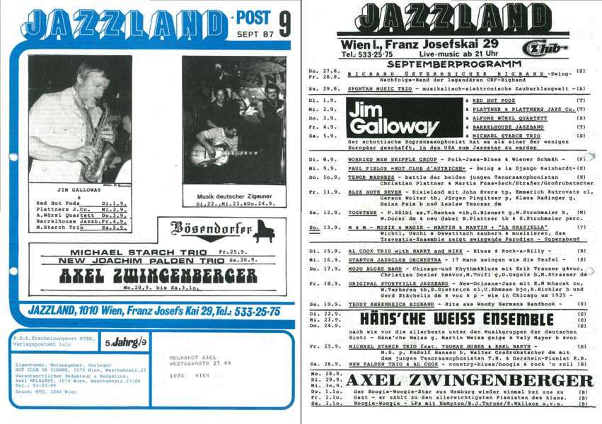 Jazzland Programm-Cover 09/1987