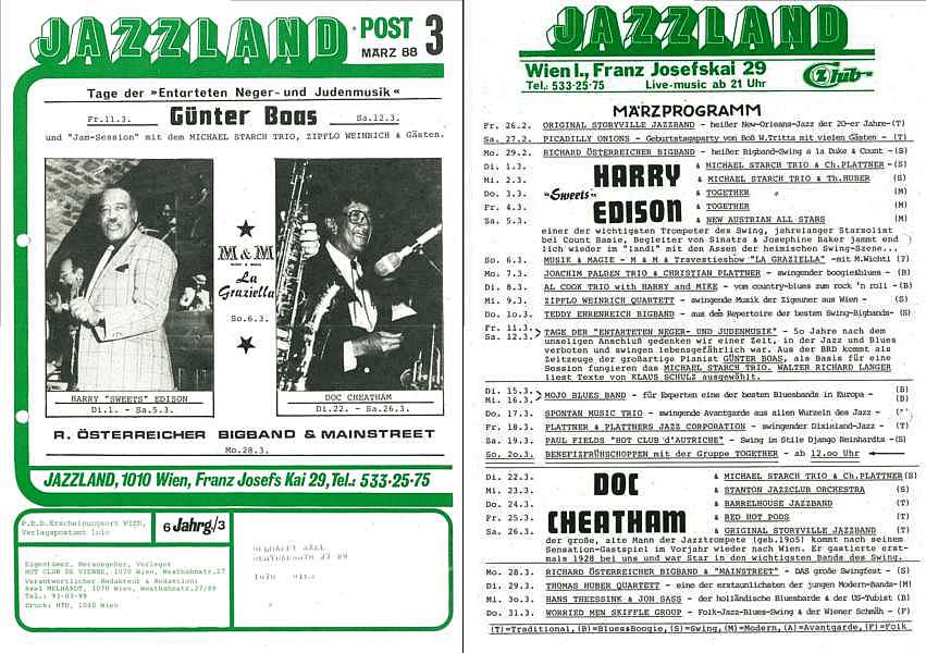 Jazzland Programm-Cover 03/1988