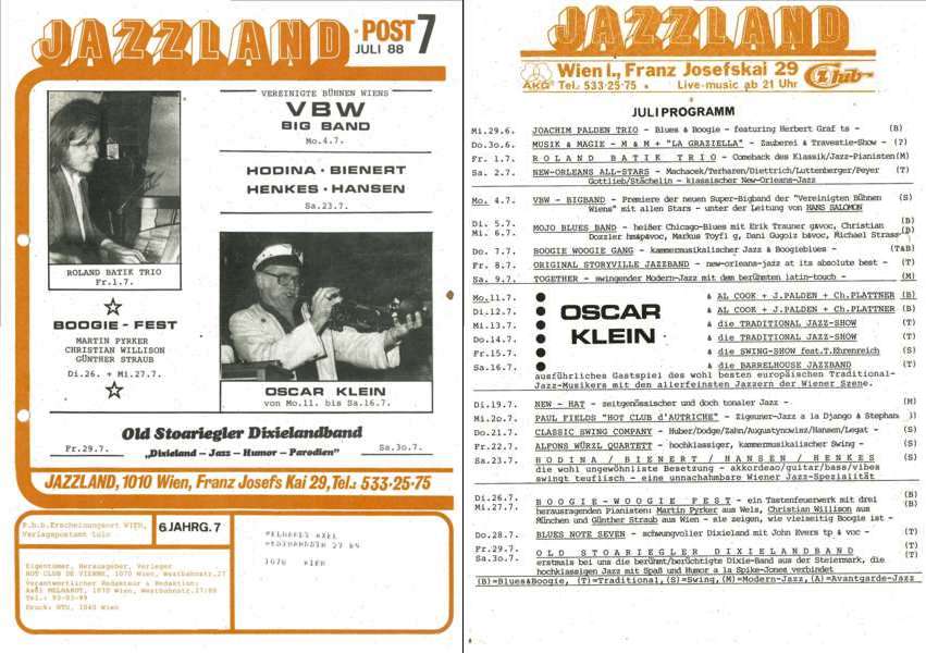 Jazzland Programm-Cover 07/1988